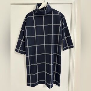 Loft Navy Checkered Turtleneck Dress